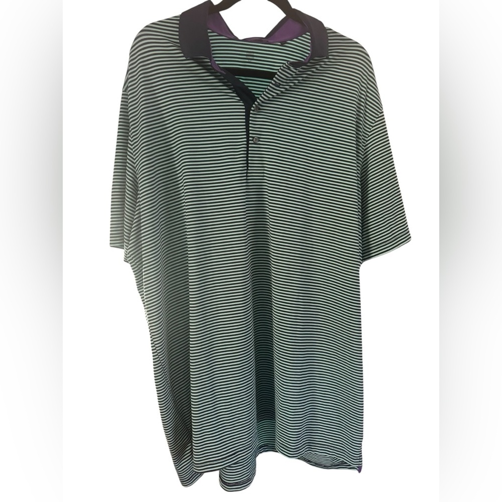 Greyson Golf Polo Men’s XXL Teal Navy‎ Purple Stripe Performance Shirt 2XL